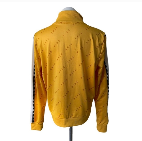 PINK VS Quarter Zip Up Track Jacket Gold w/ Blk Pink Ticking - Picture 3 of 11